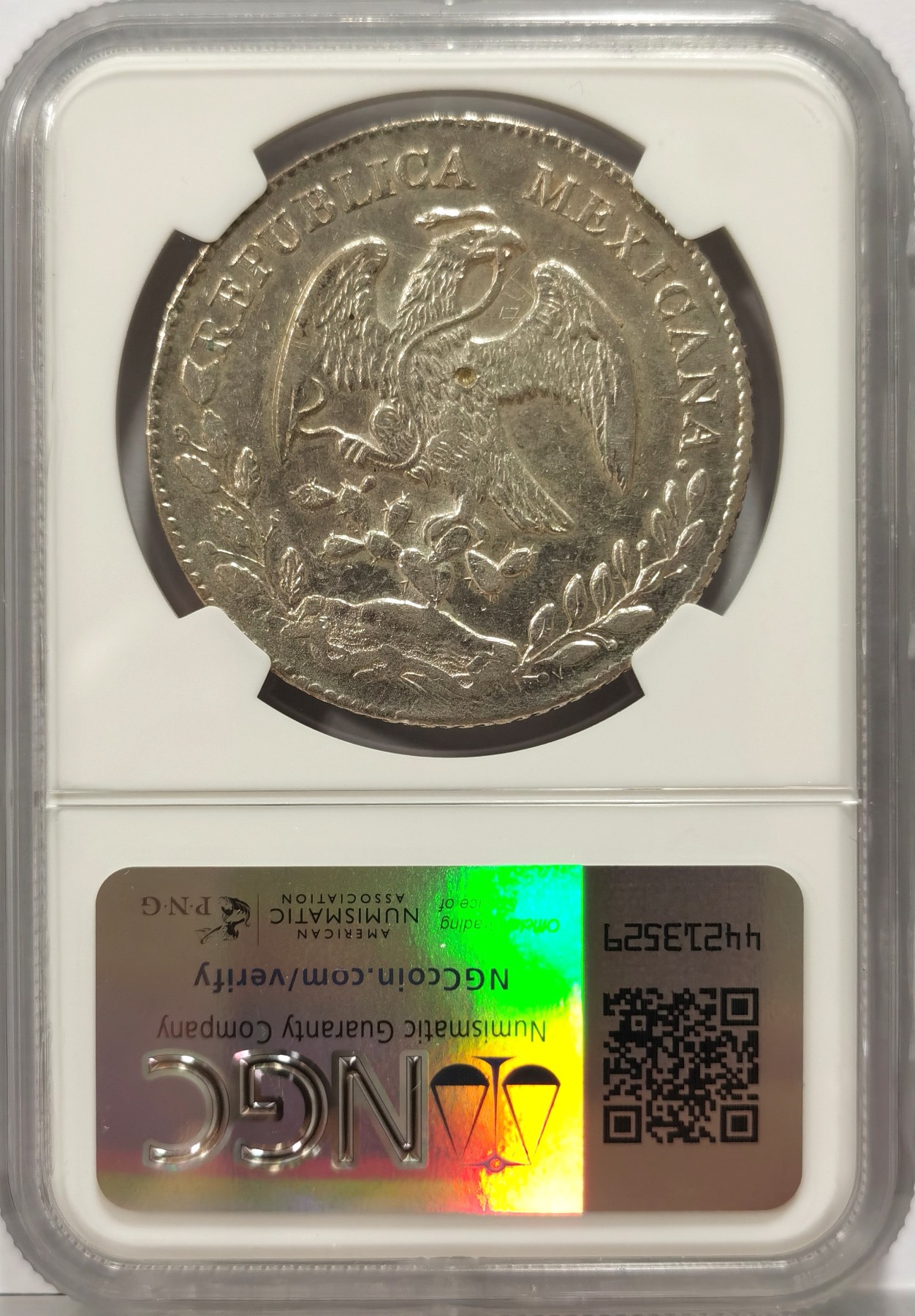 博洋堂世界钱币拍卖第056期（全场包邮） NGC AU 墨西哥1875年GA MC版花边鹰洋，少见版别