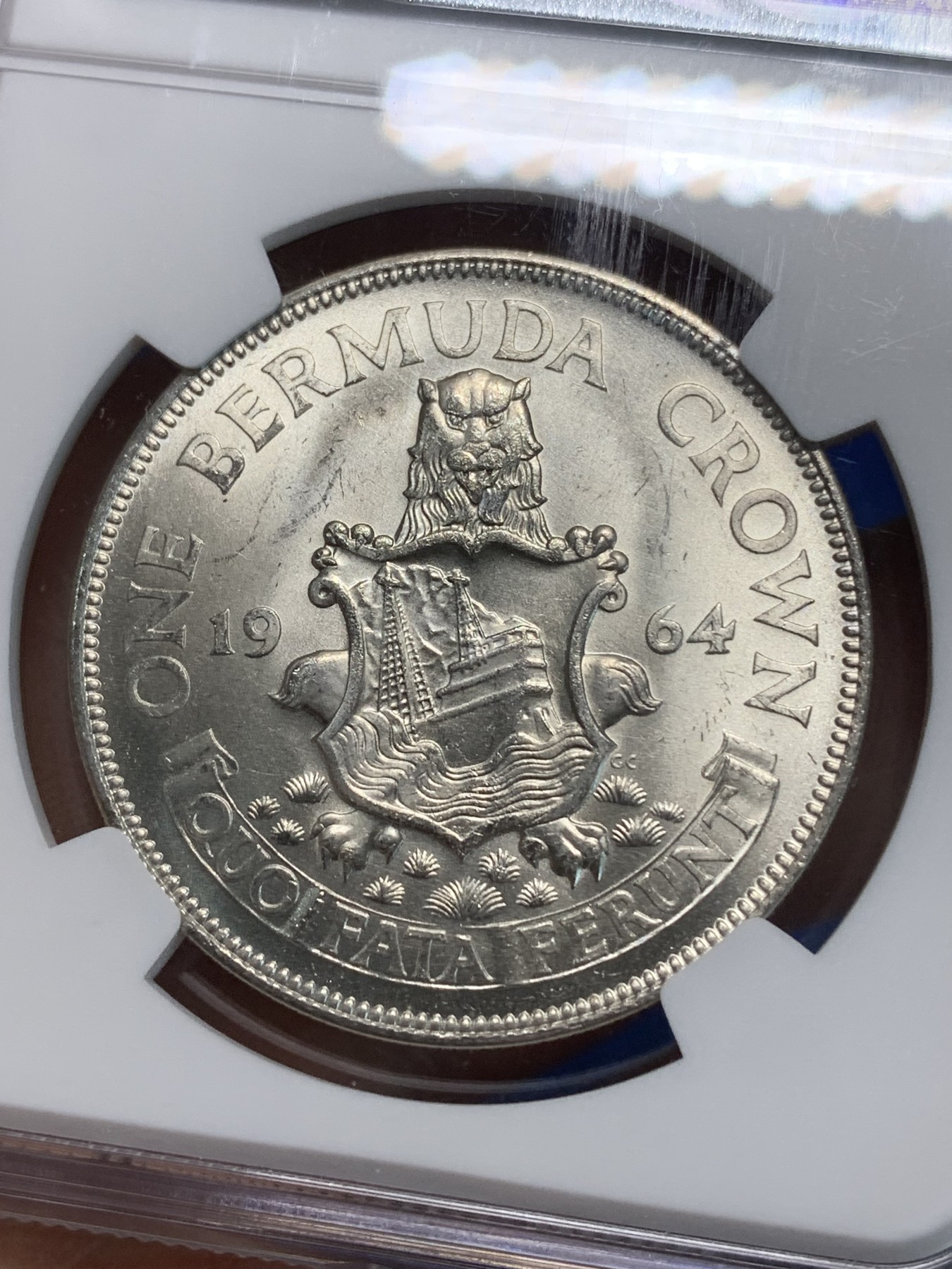 《竞宝斋》第223场-周日，周一 2场 (全场包邮) NGC-MS64 英属百慕大1964年伊丽莎白二世青年头像克朗银币 头像十分漂亮