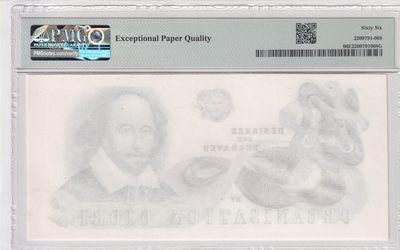 🌗乐淘淘世界纸币拍卖 第33期 测试钞专场🌓 英国德纳罗印钞公司1998年单面雕刻印刷测试钞 莎士比亚 PMG66EPQ