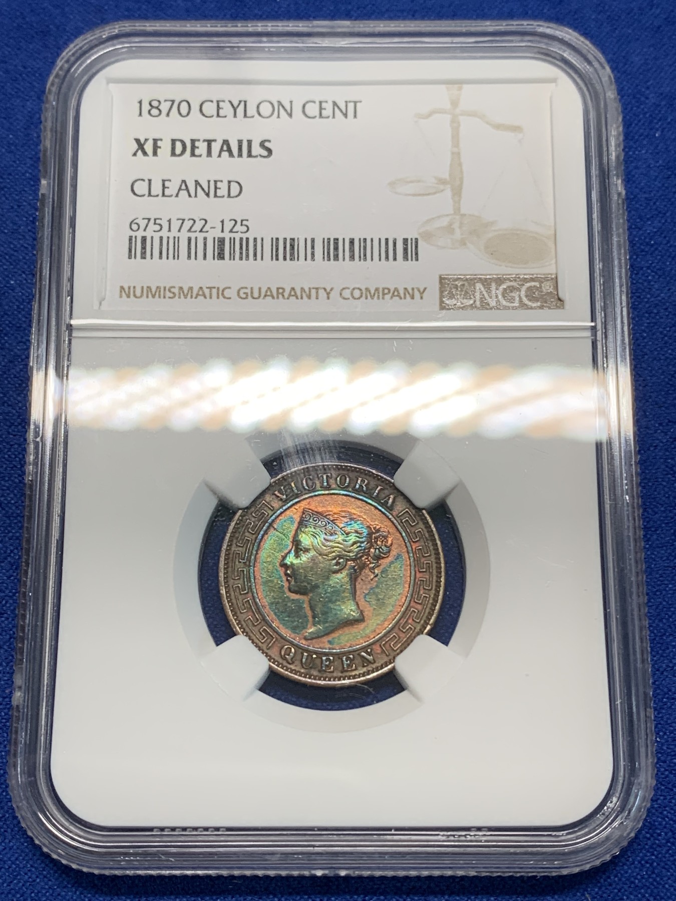 《竞宝斋》第223场-周日，周一 2场 (全场包邮) NGC XFD 1870年锡兰1分铜币