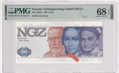 🌗乐淘淘世界纸币拍卖 第33期 测试钞专场🌓 德国DEU印钞厂 1993年ATM纸质测试钞 PMG68EPQ