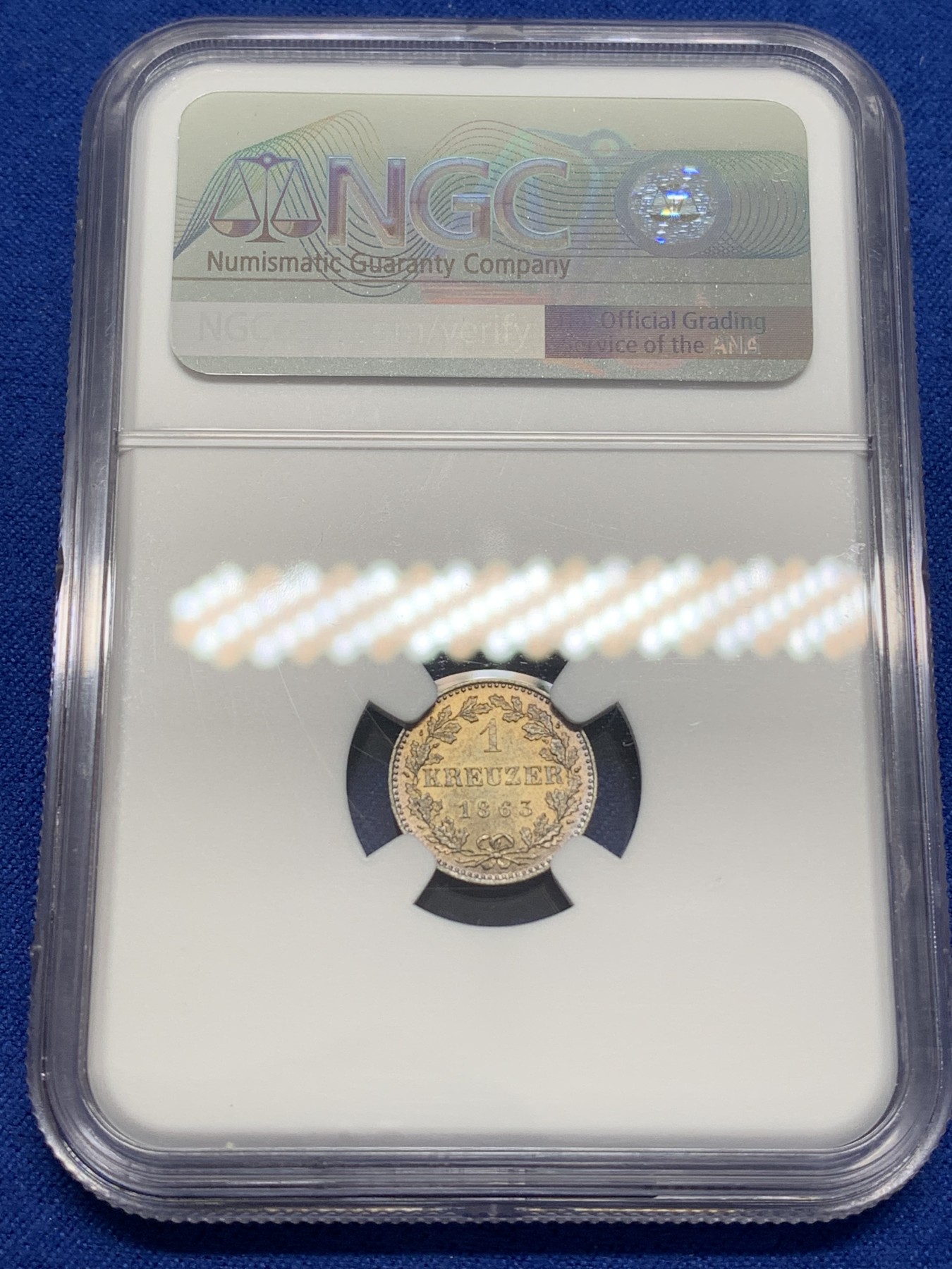 《竞宝斋》第223场-周日，周一 2场 (全场包邮) NGC-MS65 德国 1863年 法兰克福1克鲁泽高分银币。细节精细