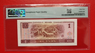 混拍场0103 四版961一元，1996年壹圆 FL19001960  倒置号   PMG64E