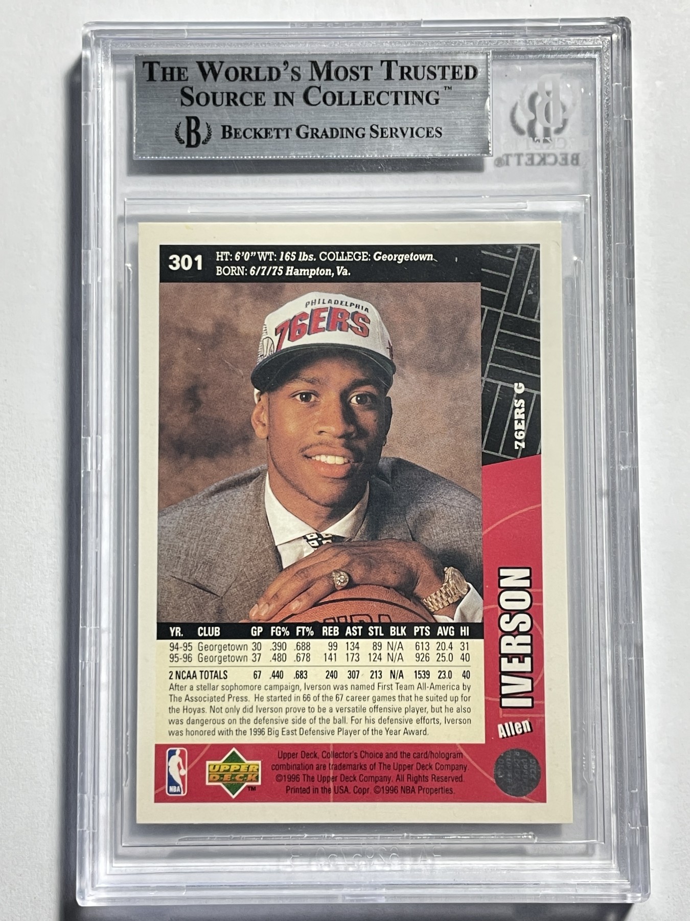【德藏】卡牌拍卖第9期 ~PSA10 艾弗森 · 新秀签名~【无每件最低收费！！！】 NBA 1996 UD 东部联盟 费城 76人 “答案” 阿伦·艾弗森 选秀之夜 新秀卡 BGS 9