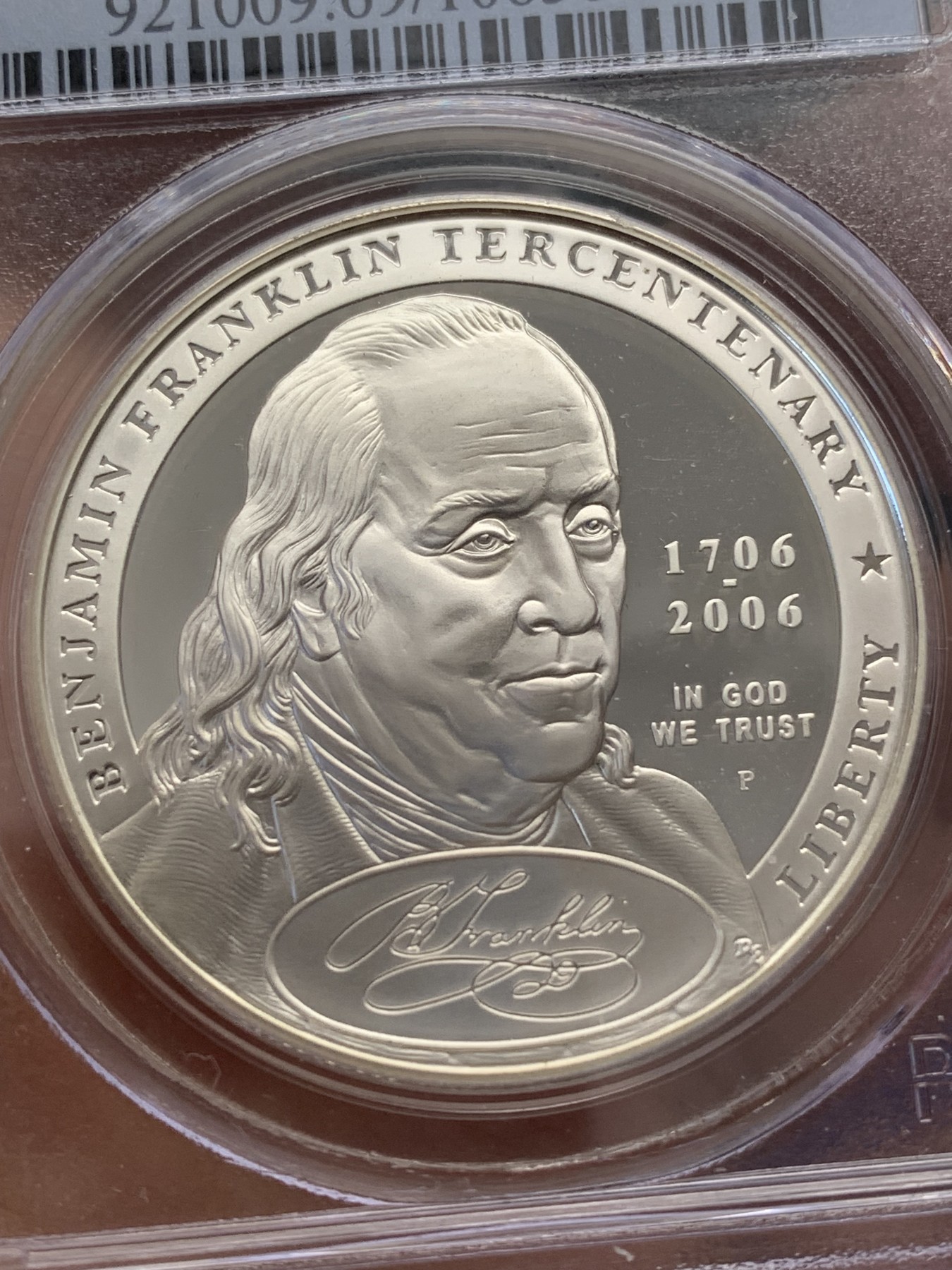 《竞宝斋》第223场-周日，周一 2场 (全场包邮) PCGS-PR69DC 2006年美国本杰明富兰克林国父300周年纪念银币，0.900银，26.73克