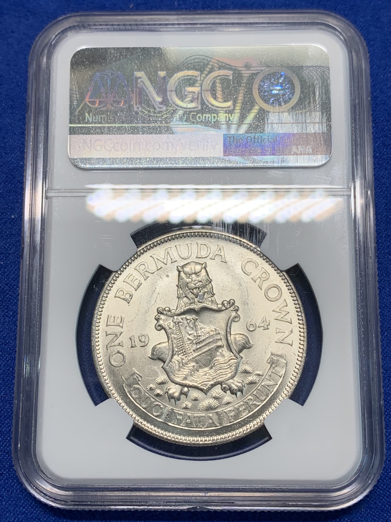 《竞宝斋》第223场-周日，周一 2场 (全场包邮) NGC-MS64 英属百慕大1964年伊丽莎白二世青年头像克朗银币 头像十分漂亮
