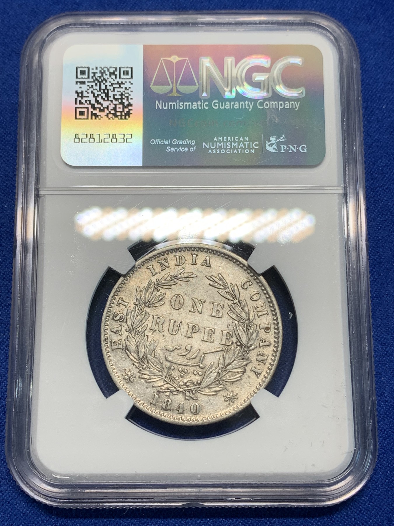 《竞宝斋》第223场-周日，周一 2场 (全场包邮) NGC-XFD 1840年英属印度1卢比银币