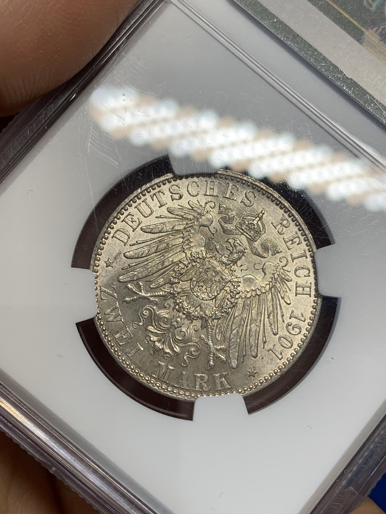 《竞宝斋》第223场-周日，周一 2场 (全场包邮) NGC-MS63 德国 1901年A 普鲁士建国200周年纪念2马克银币。