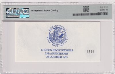 🌗乐淘淘世界纸币拍卖 第33期 测试钞专场🌓 英国德纳罗印钞公司1995年测试钞 IBNS成立25周年 PMG67EPQ