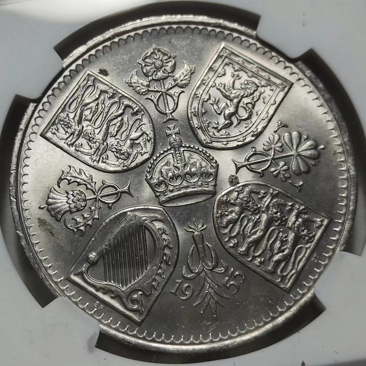 🎡物与斋第2场-德紧及欧洲回流钱币（0元起自动拍） NGC MS64 英国1953年伊丽莎白二世克朗，转光犀利