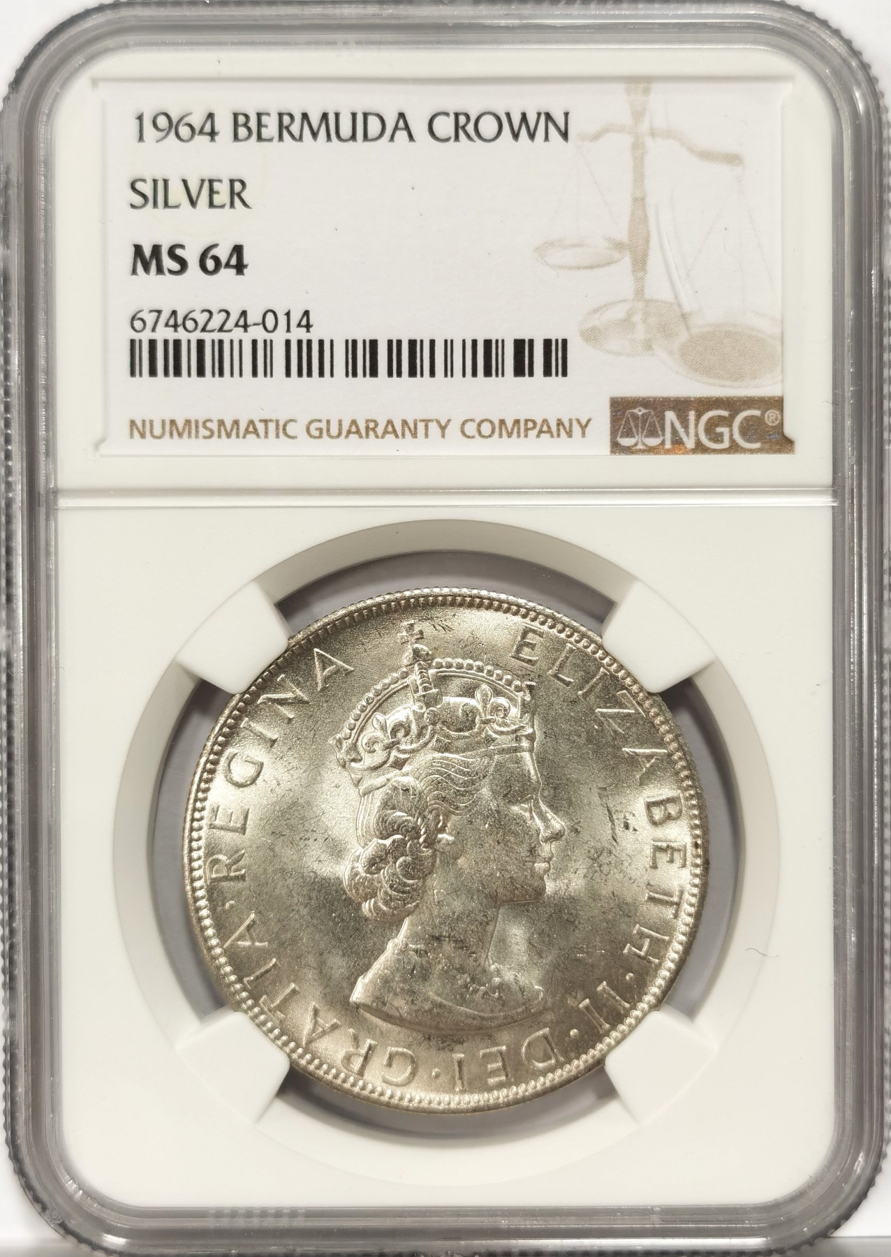 博洋堂世界钱币拍卖第056期（全场包邮） NGC MS64 英属百慕大1964年伊丽莎白二世1克朗银币