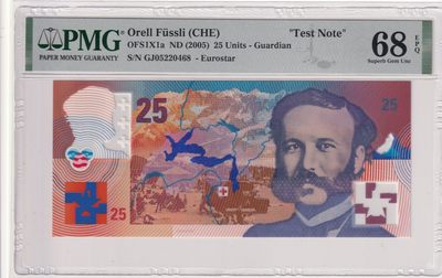 🌗乐淘淘世界纸币拍卖 第33期 测试钞专场🌓 瑞士OF公司2005年测试钞 PMG68EPQ