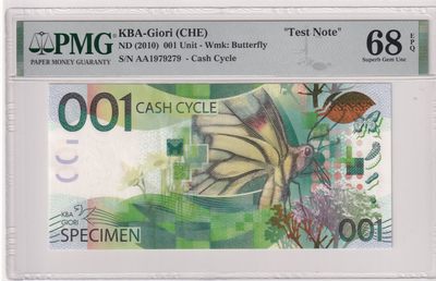 🌗乐淘淘世界纸币拍卖 第33期 测试钞专场🌓 瑞士高宝KBA公司2010年测试钞 蝴蝶毛毛虫 PMG68EPQ