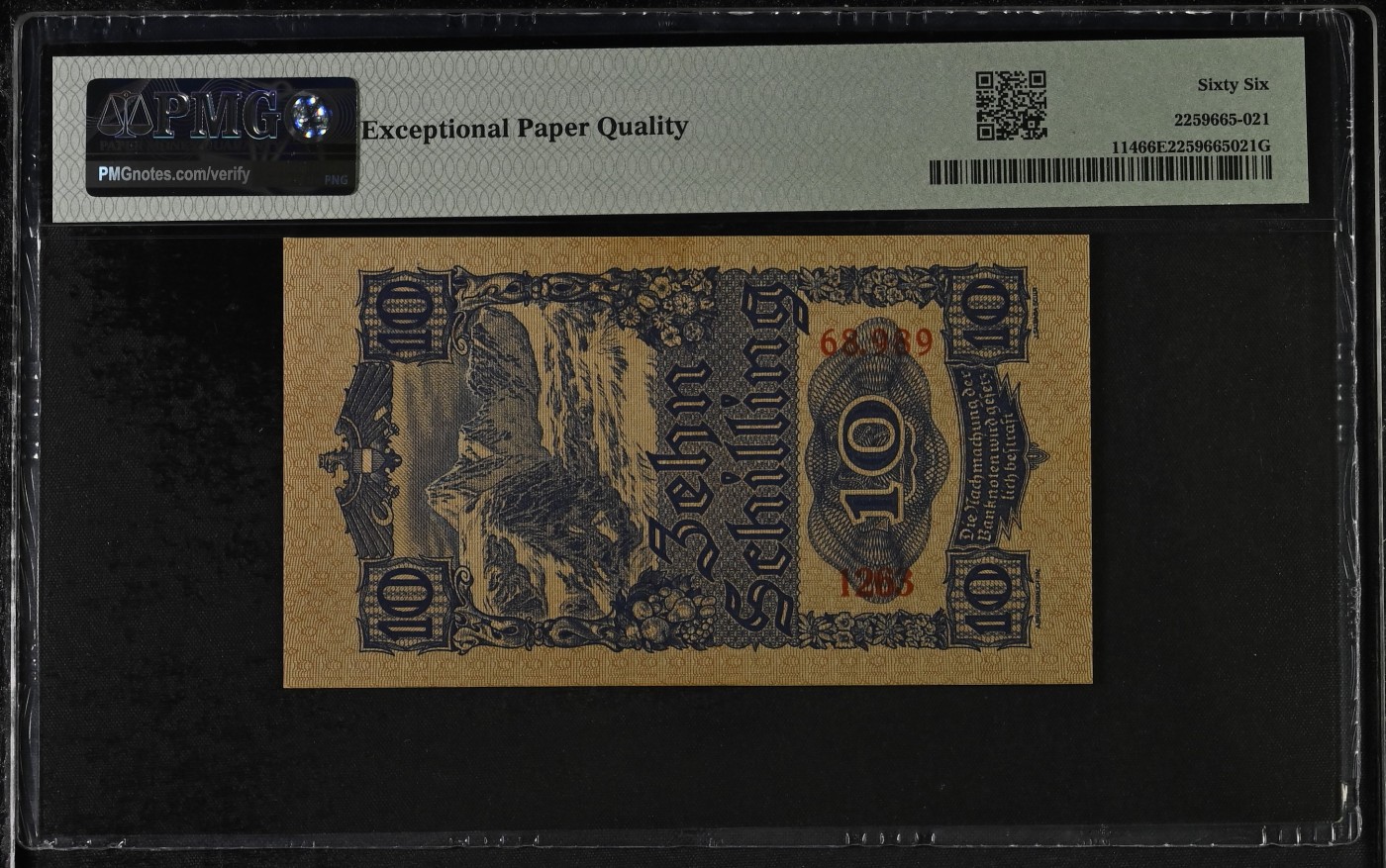 收藏联盟Quantum Auction 第310期拍卖 (已更新) 奥地利1945年10先令 PMG66 长号部分圆圆倒置号