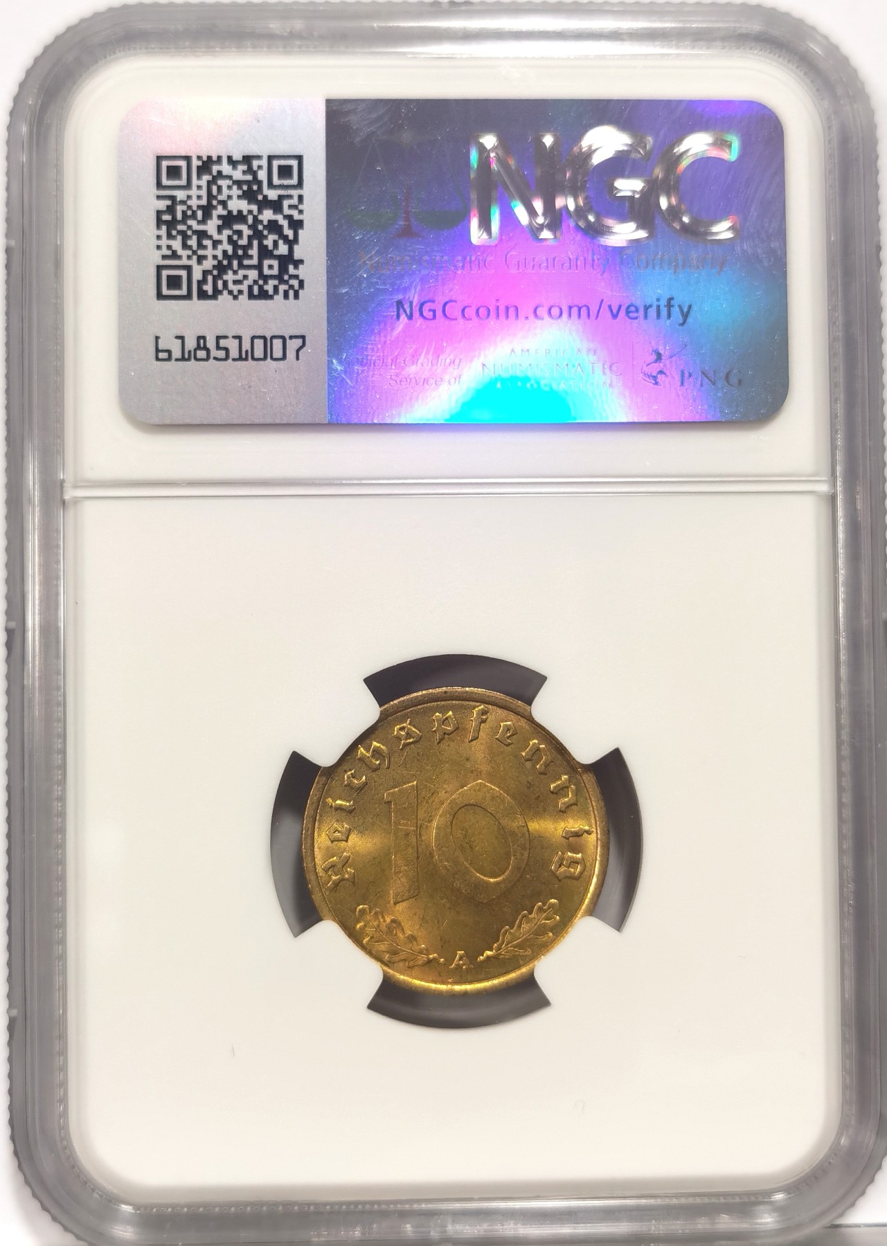 博洋堂世界钱币拍卖第056期（全场包邮） NGC MS63 德国第三帝国1937年A版10芬尼铜币