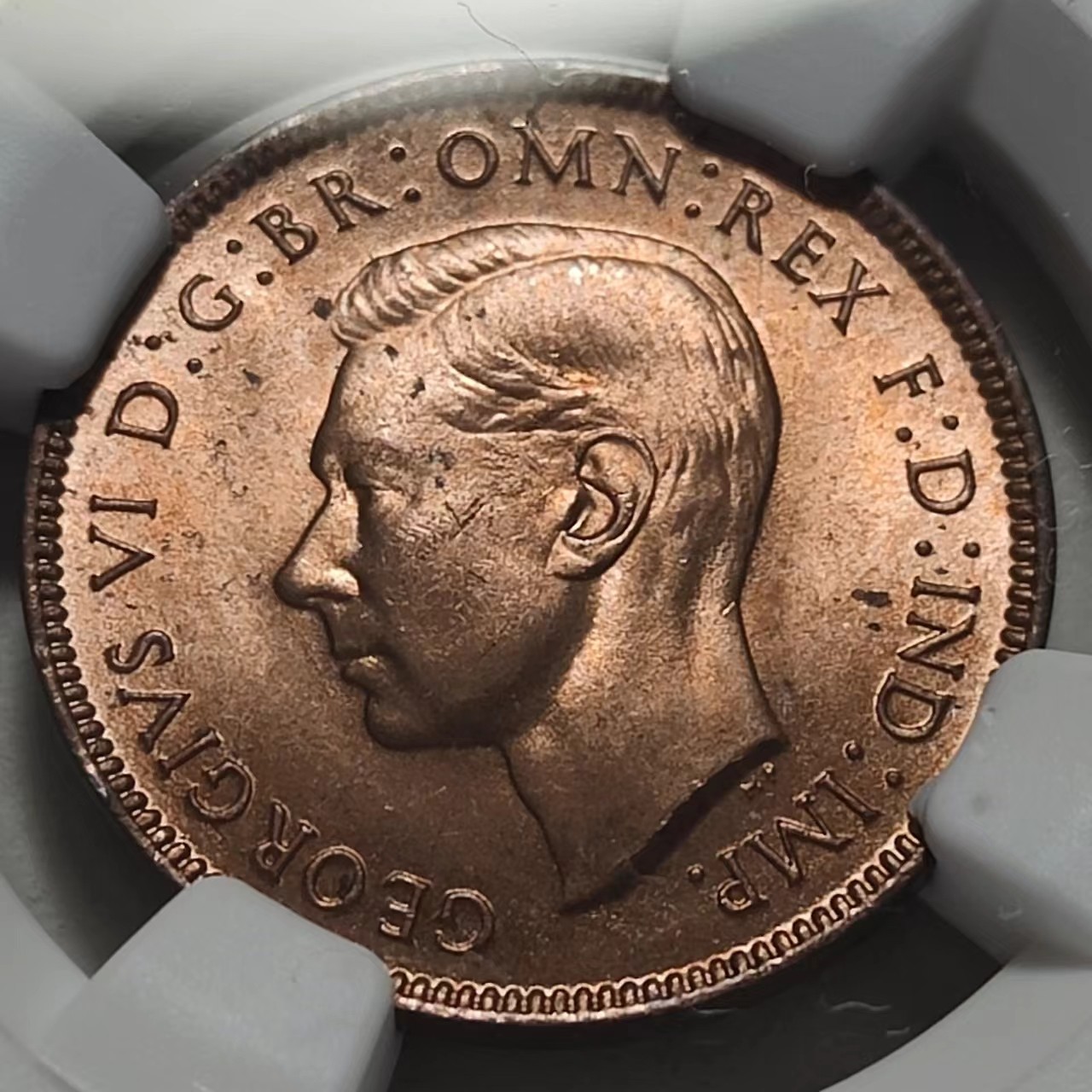 🎡物与斋第2场-德紧及欧洲回流钱币（0元起自动拍） NGC MS64RB 英国1941年乔治六世法新铜币