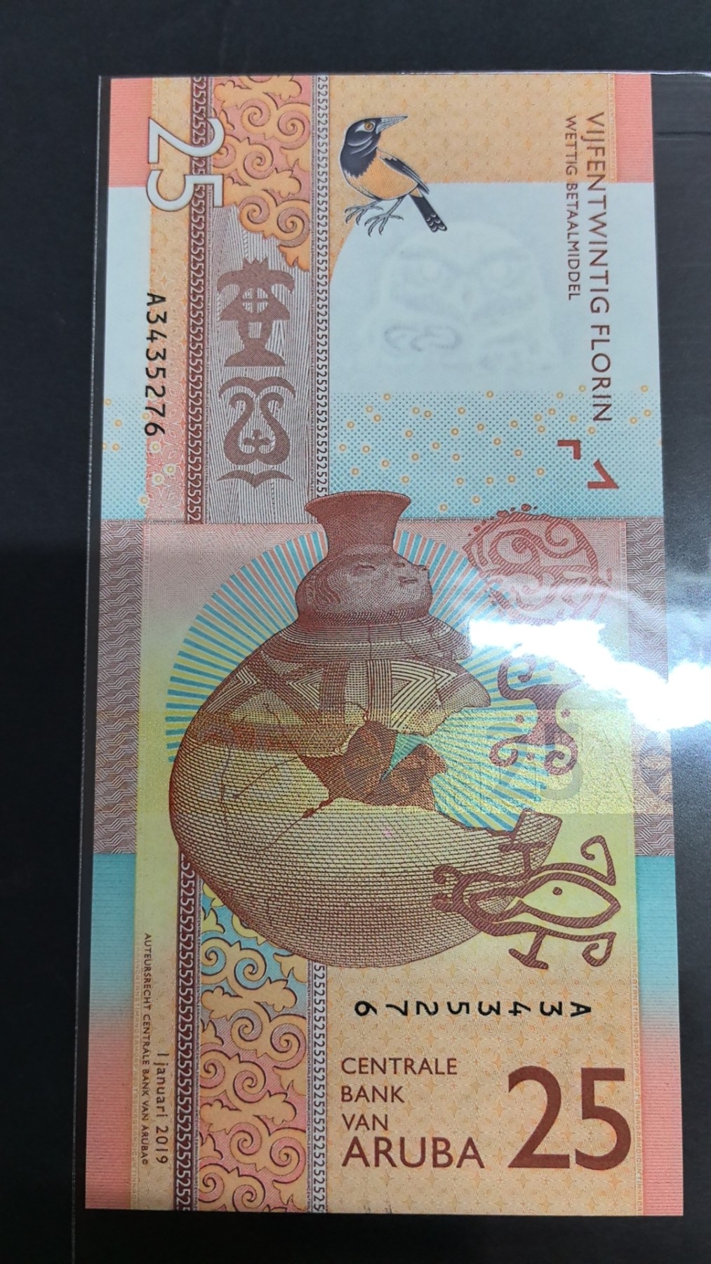 阿鲁巴2019年25弗罗林 A冠 美洲纸币 实物图 UNC