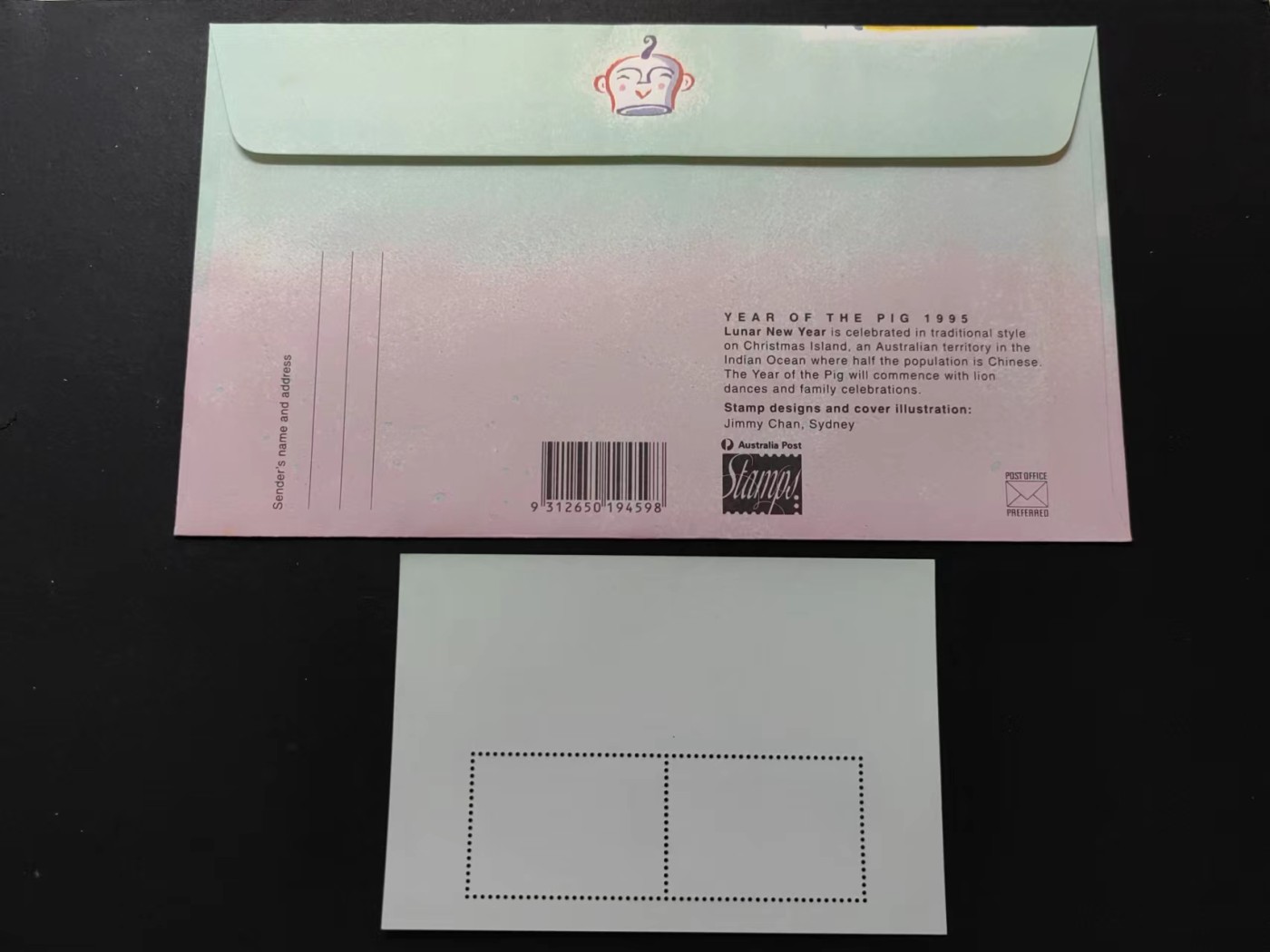 澳大利亚小邮本🔥💥（拍卖，澳小本票值高，值得收藏）专场 第③⑦场 澳大利亚圣诞岛1995年 生肖猪年套首日封+小全张（全新无戳）