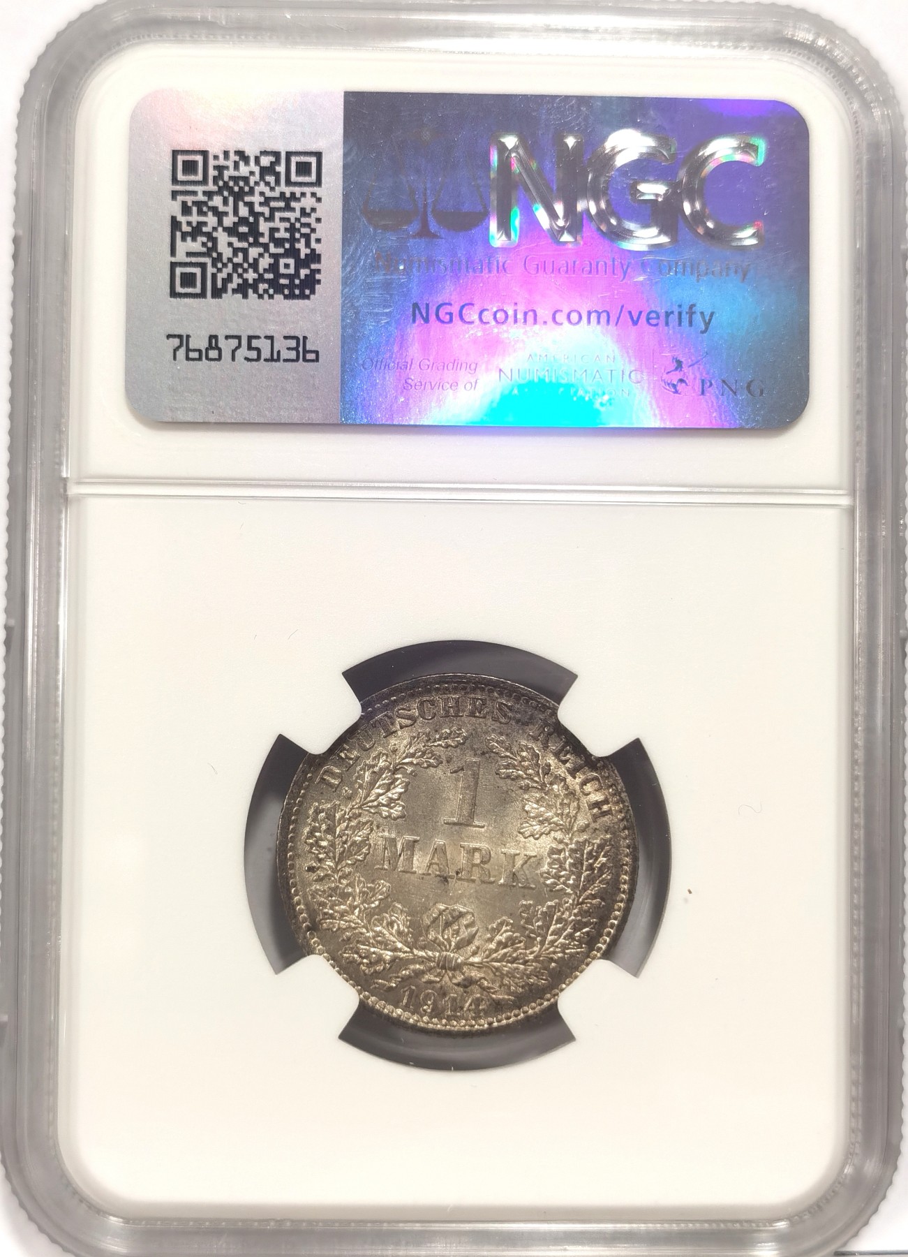 博洋堂世界钱币拍卖第056期（全场包邮） NGC MS64 德国第二帝国1914年D版1马克银币