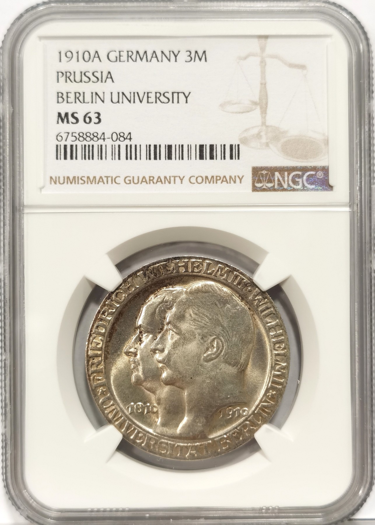 博洋堂世界钱币拍卖第056期（全场包邮） NGC MS63 德国普鲁士1910年柏林大学3马克纪念银币