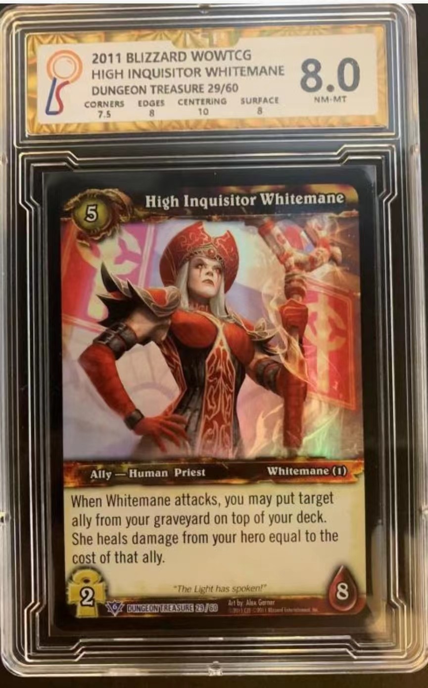 暴雪魔兽世界WOWTCG卡牌 套卡出美版绝版闪卡血色修道院：场地卡血色修道院，血色十字军的高级审判官圣光女祭司莎莉·怀特迈恩，猩红指挥官雷诺莫格莱尼，血色修道院之战