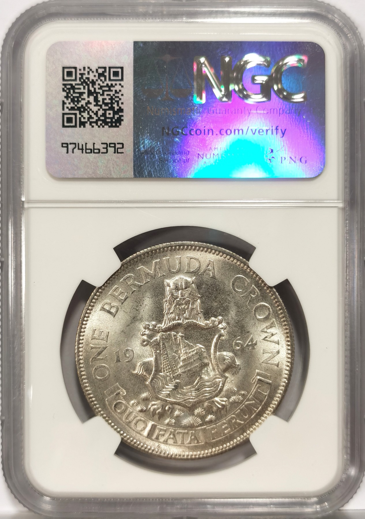 博洋堂世界钱币拍卖第056期（全场包邮） NGC MS64 英属百慕大1964年伊丽莎白二世1克朗银币
