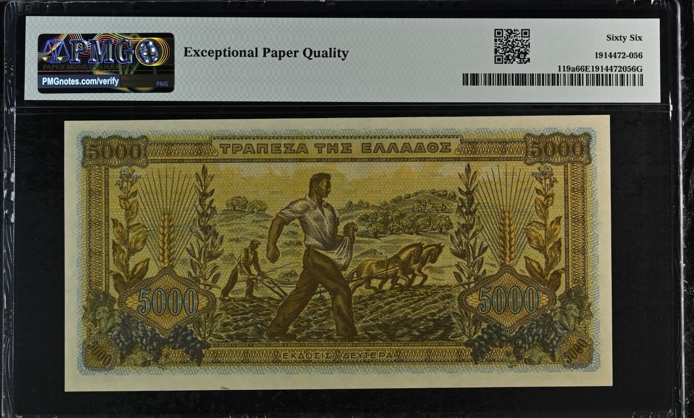 收藏联盟Quantum Auction 第310期拍卖 (已更新) 希腊1942年5000德拉克马 PMG66 胜利女神 号码无347