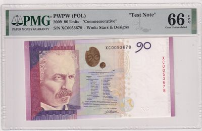 🌗乐淘淘世界纸币拍卖 第33期 测试钞专场🌓 波兰PWPW2009年测试钞 纪念券 PMG66EPQ