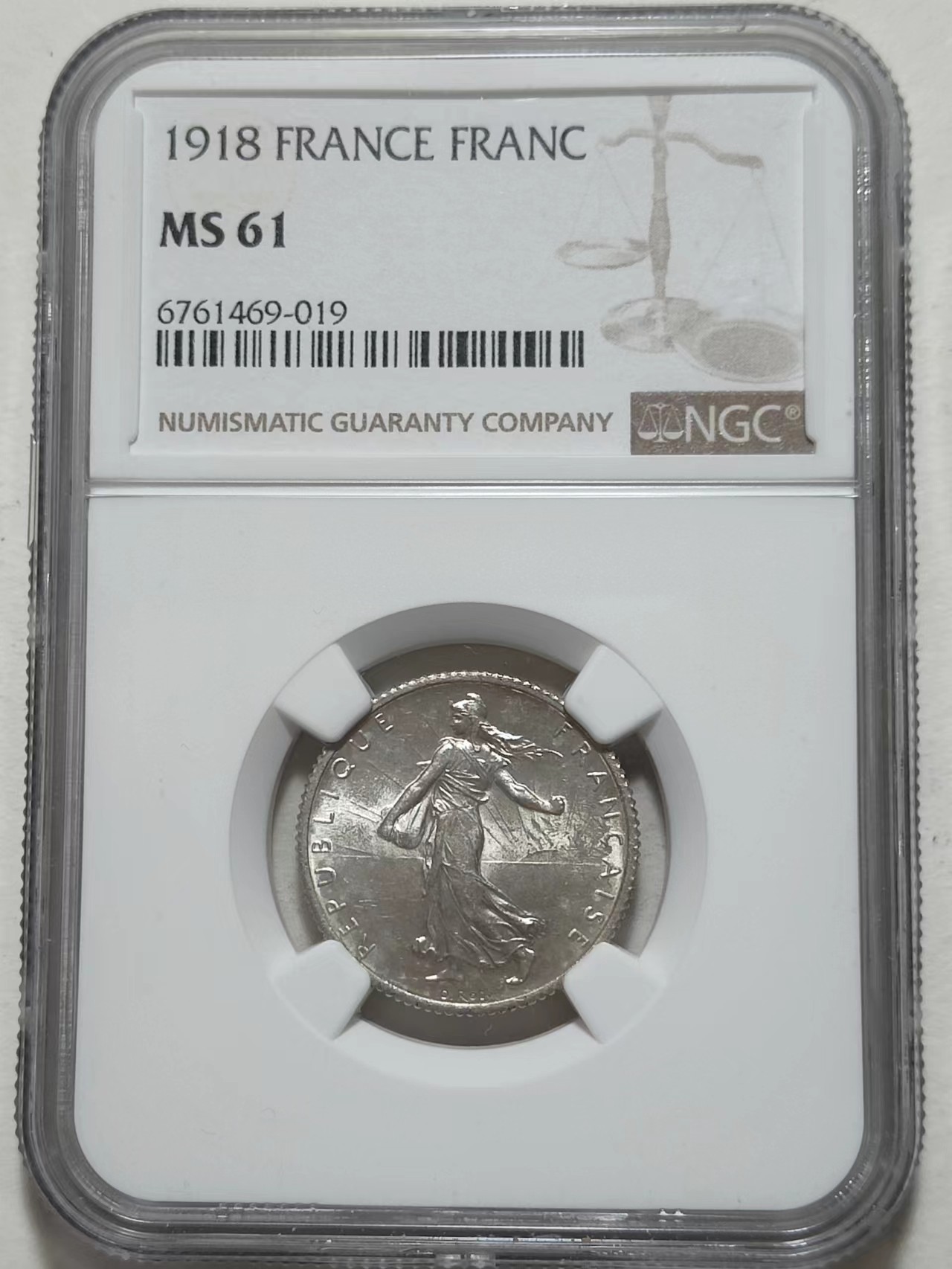 🎡物与斋第2场-德紧及欧洲回流钱币（0元起自动拍） NGC MS61 法国1918播种女神银币，转光强烈，个人感觉低评