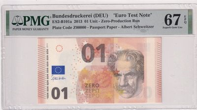 🌗乐淘淘世界纸币拍卖 第33期 测试钞专场🌓 德国联邦印钞公司2013年欧元测试钞 阿尔伯特·施瓦泽 PMG67EPQ