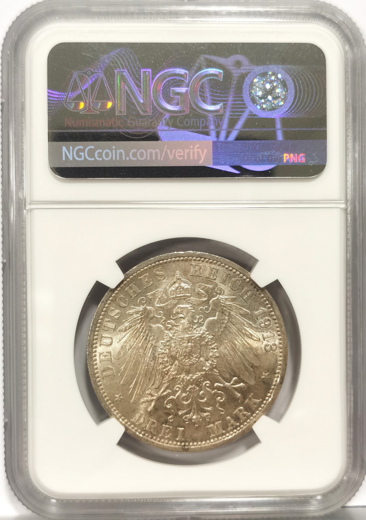 博洋堂世界钱币拍卖第056期（全场包邮） NGC MS63 德国普鲁士1913年A威廉二世戎装3马克银币