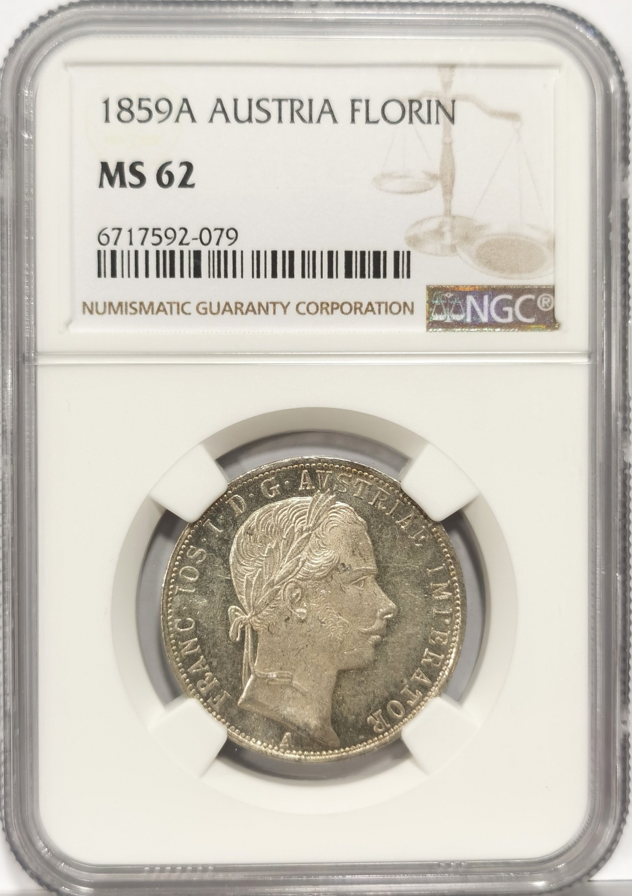 博洋堂世界钱币拍卖第056期（全场包邮） NGC MS62 奥地利1859年弗朗茨·约瑟夫1弗洛林银币