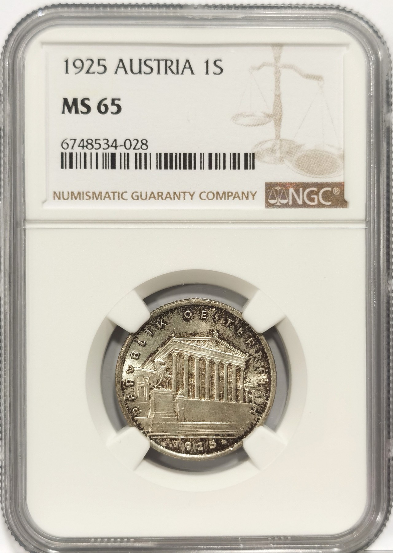 博洋堂世界钱币拍卖第056期（全场包邮） NGC MS65 奥地利1925年1先令银币