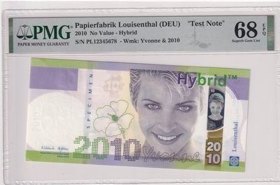 🌗乐淘淘世界纸币拍卖 第33期 测试钞专场🌓 德国路易森塔尔捷德印钞厂2010年测试钞 PMG68EPQ