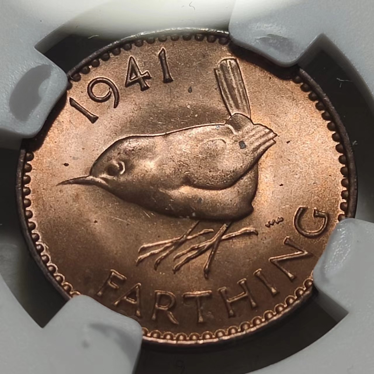🎡物与斋第2场-德紧及欧洲回流钱币（0元起自动拍） NGC MS64RB 英国1941年乔治六世法新铜币
