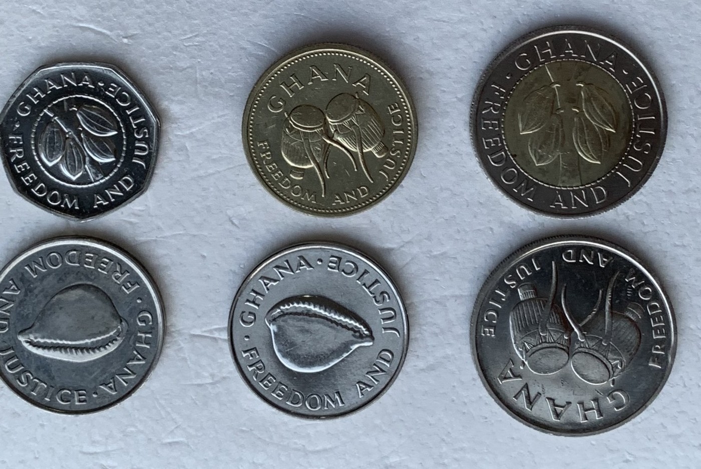 瓶子🏺散币纸币第3期 加纳1991-1998年10-20-50-100-500塞地纪念币6枚