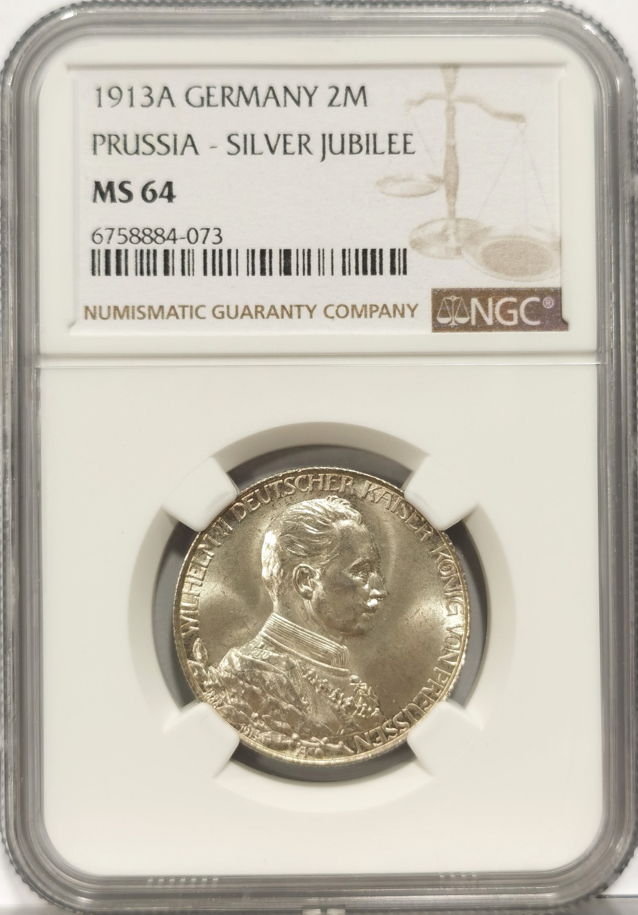 博洋堂世界钱币拍卖第056期（全场包邮） NGC MS64 德国普鲁士1913年A威廉二世戎装2马克银币