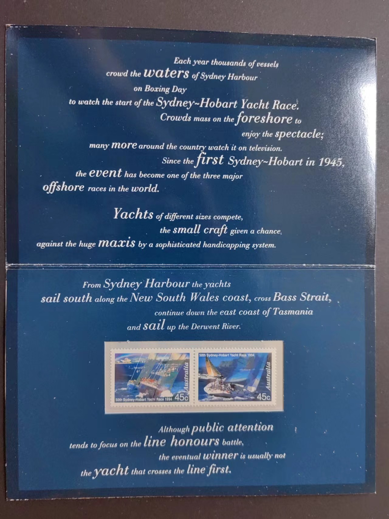联合阁邮币社™ ——“澳大利亚小邮本专场” 澳大利亚1994年 第50届悉尼-霍巴特帆船赛（全新无戳）