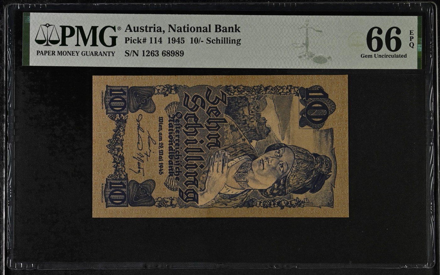 收藏联盟Quantum Auction 第310期拍卖 (已更新) 奥地利1945年10先令 PMG66 长号部分圆圆倒置号