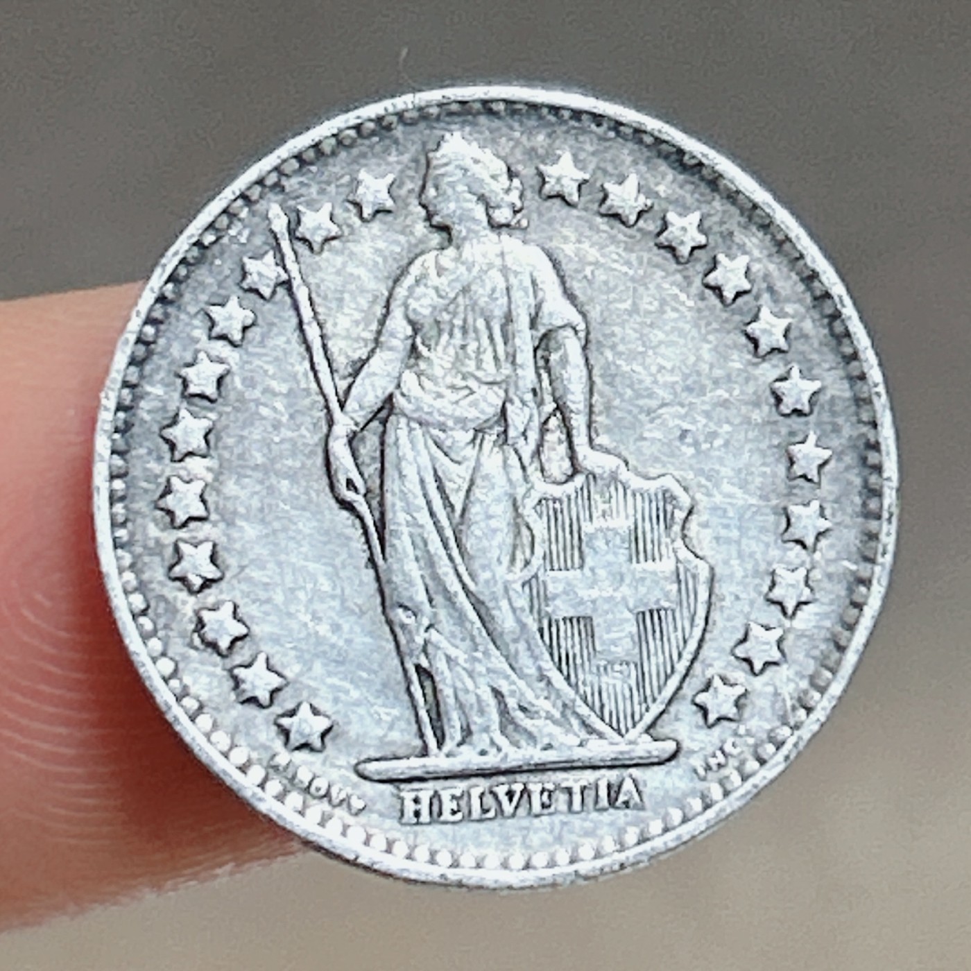 全场一元起拍 银币专场 第47期 瑞士1945年1/2法郎银币 海尔维蒂亚守护神 2.5g