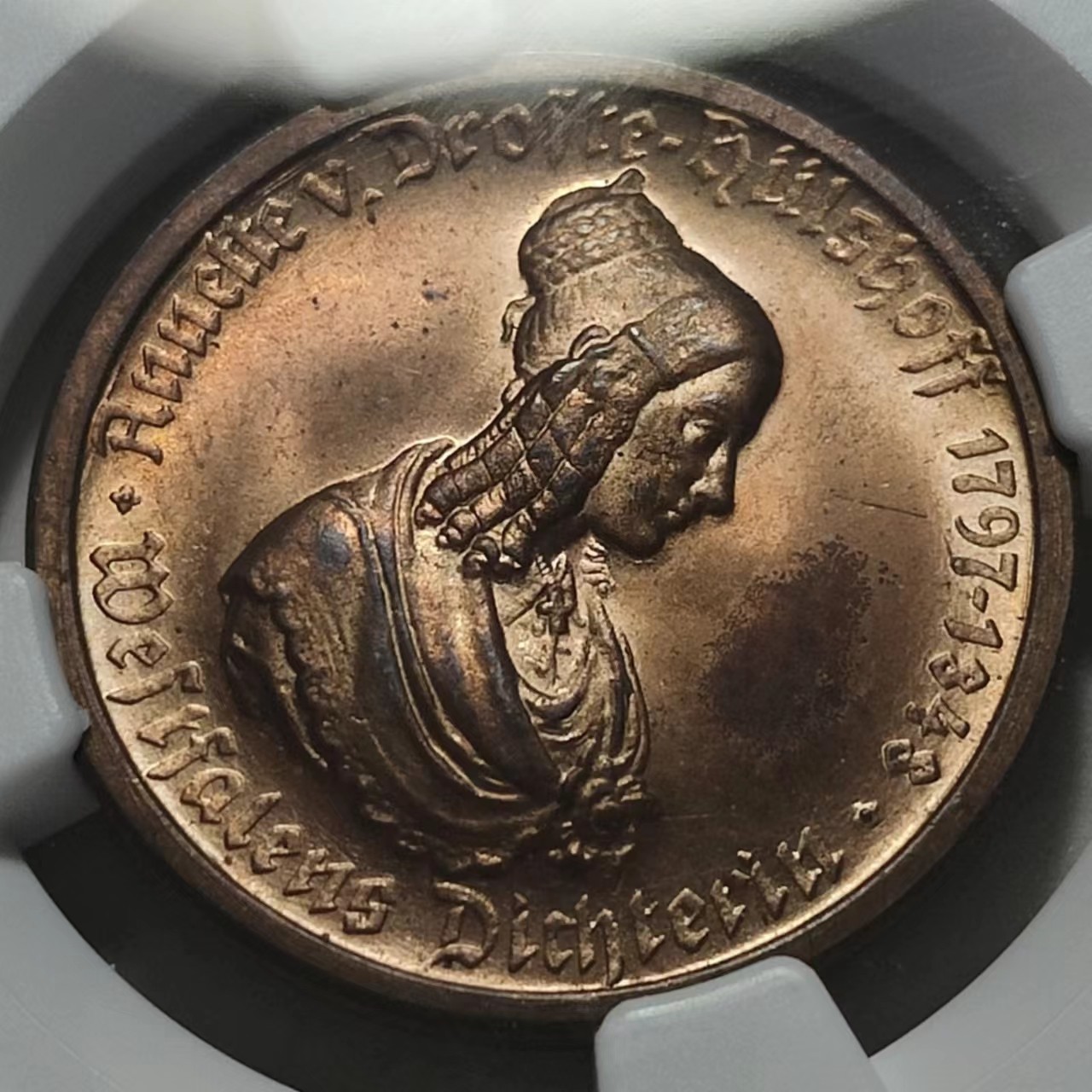🎡物与斋第2场-德紧及欧洲回流钱币（0元起自动拍） NGC MS64RB 德国紧急状态硬币：威斯特法伦1923年100马克马币，底板镜面感强，背面少见酒红色包浆，足够自藏