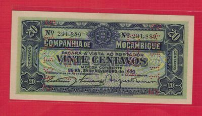 葡属莫桑比克1933年20分(20生丁) 票样 样钞 样票 无47 非洲纸币 实物图 UNC - 葡属莫桑比克1933年20分(20生丁) 票样 样钞 样票 无47 非洲纸币 实物图 UNC