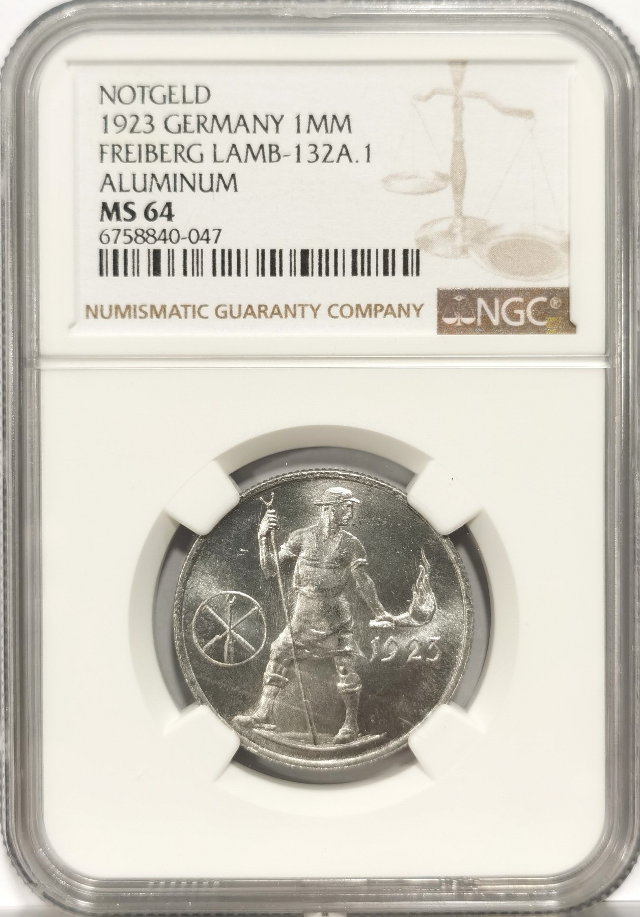 博洋堂世界钱币拍卖第056期（全场包邮） NGC MS64 德国德紧弗莱堡1923年火把男一百万马克铝币，名誉品