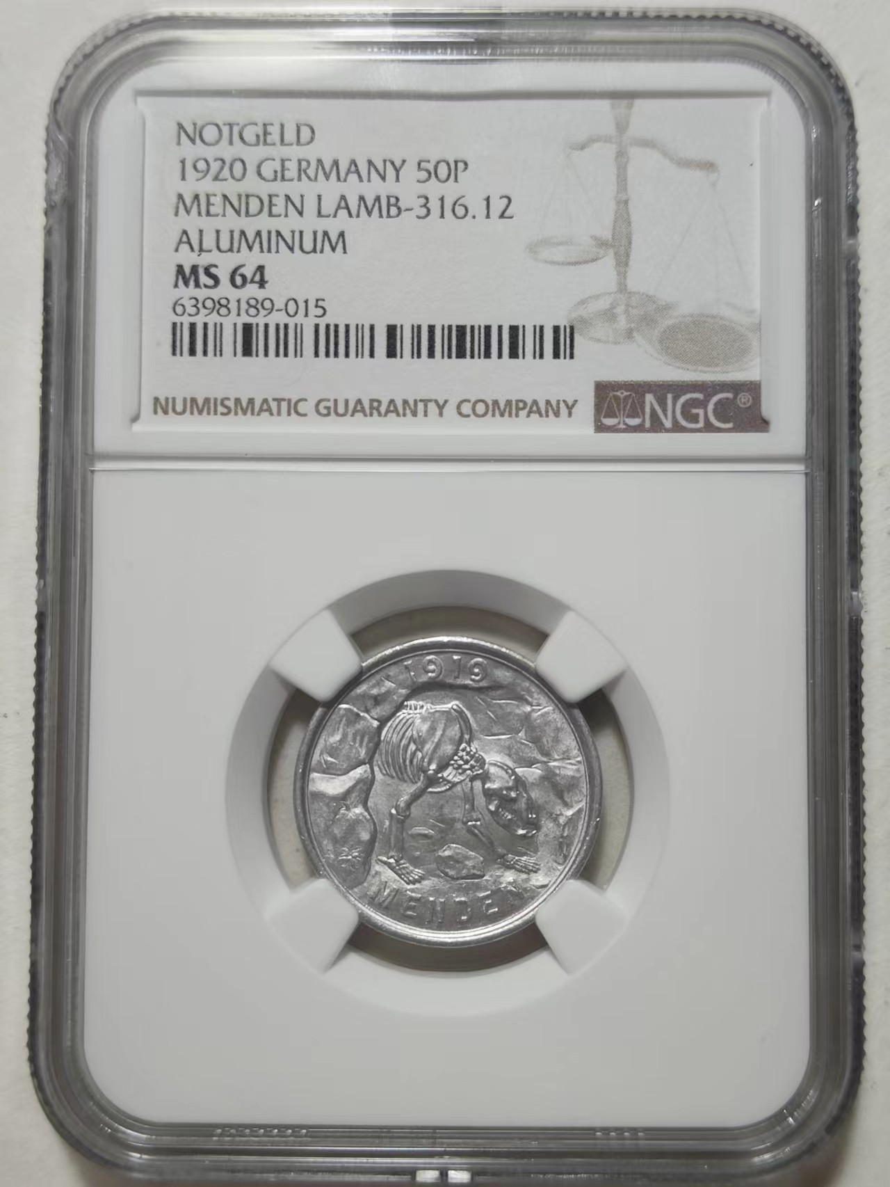 🎡物与斋第2场-德紧及欧洲回流钱币（0元起自动拍） NGC MS64 德国紧急状态硬币：门登1920年洞熊50芬尼，小名誉经典品种，到位的自藏分数和状态
