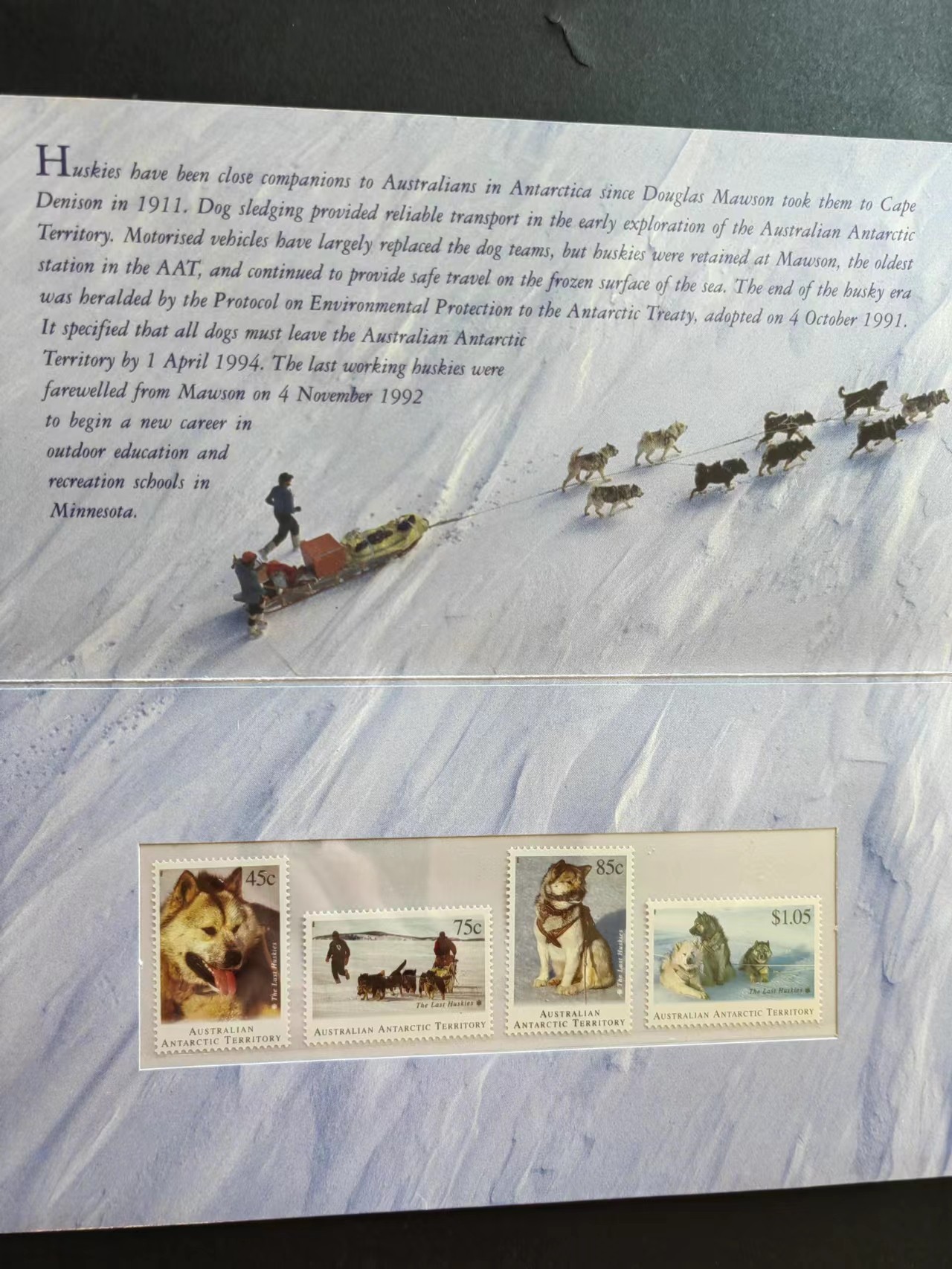 澳大利亚小邮本🔥💥（拍卖，澳小本票值高，值得收藏）专场 第③⑦场 澳属南极1994年 雪橇犬（全新无戳）