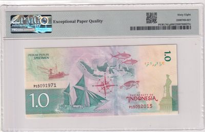 🌗乐淘淘世界纸币拍卖 第33期 测试钞专场🌓 印度尼西亚2015年测试钞 PMG68EPQ