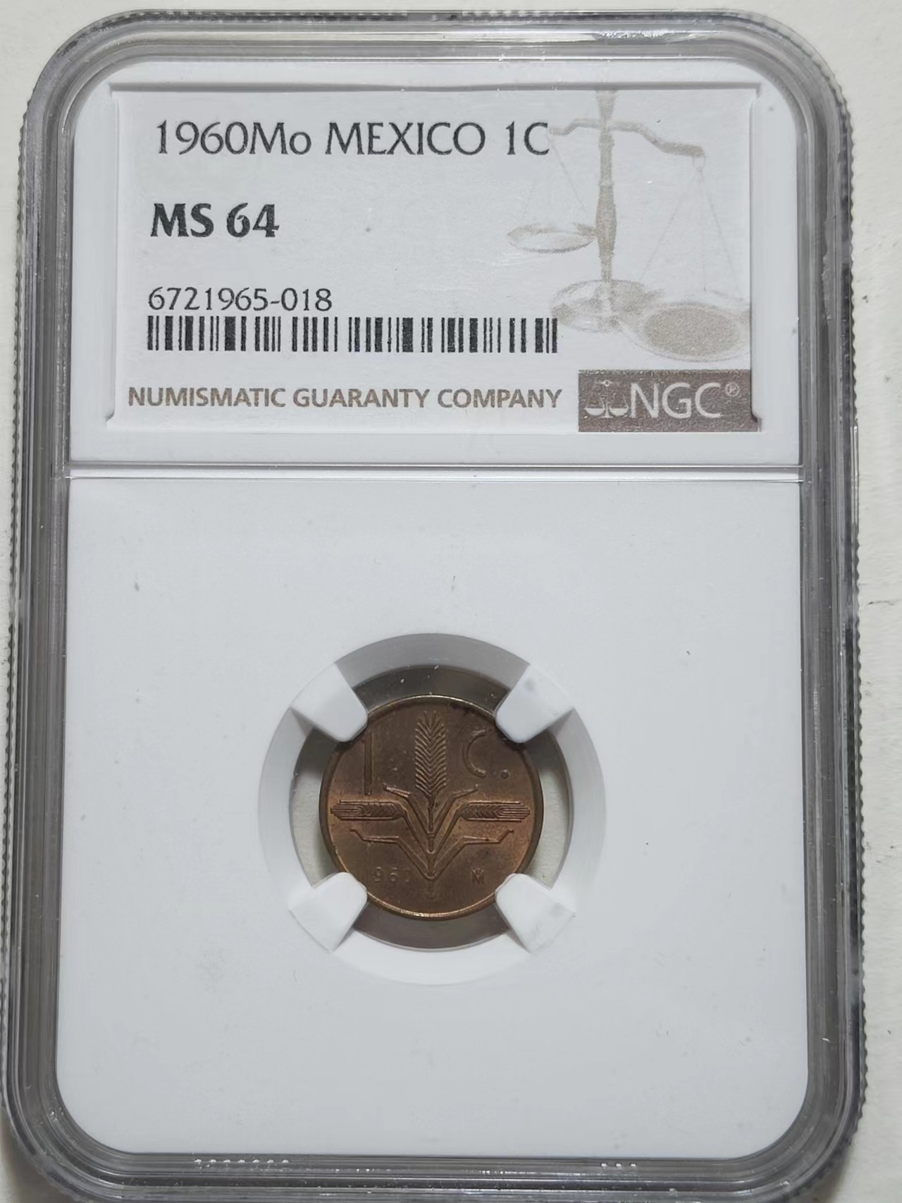🎡物与斋第2场-德紧及欧洲回流钱币（0元起自动拍） NGC MS64 墨西哥1960年鹰洋1分，最小鹰洋，铜光可爱
