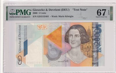 🌗乐淘淘世界纸币拍卖 第33期 测试钞专场🌓 德国捷德公司2000年测试钞 玛利亚公主 PMG67EPQ