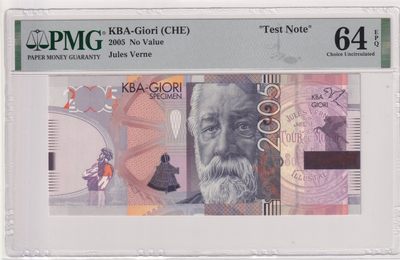 🌗乐淘淘世界纸币拍卖 第33期 测试钞专场🌓 瑞士高宝KBA公司2005年测试钞 儒勒·凡尔纳 PMG64EPQ