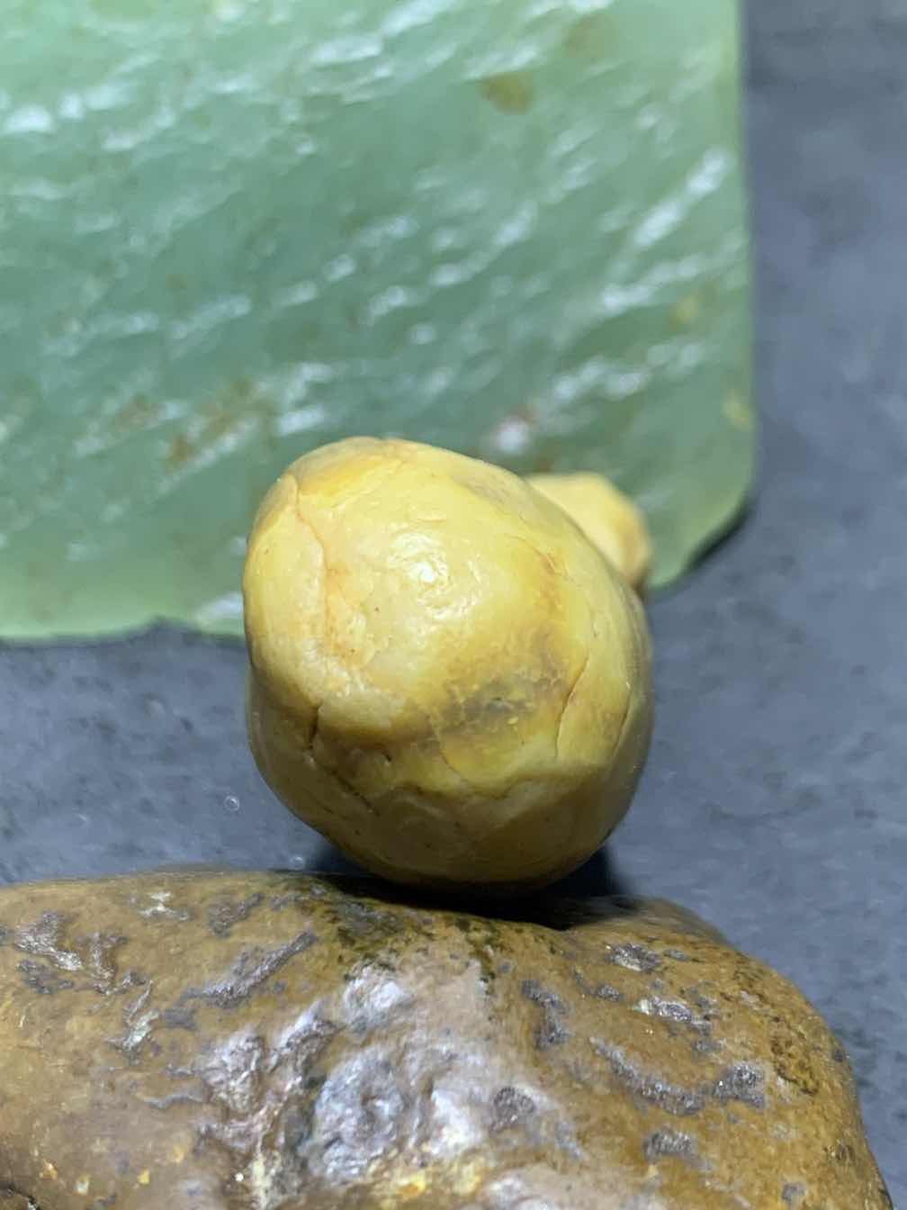 精美戈壁高玉化心脏形鱼籽纹筋脉石原石一颗，